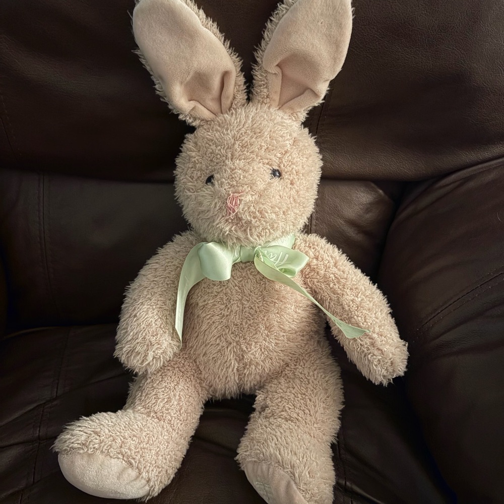 Harrods Plush Toy with Cream Fur and Green Ribbon